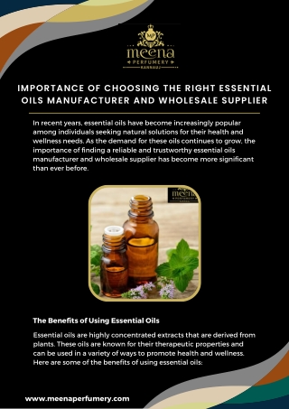 Importance of Choosing the Right Essential Oils Manufacturer and Wholesale Supplier