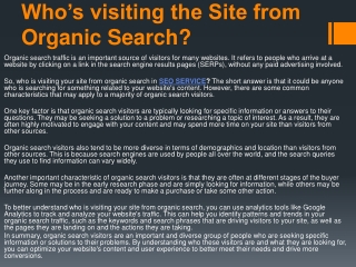 Who’s visiting the Site from Organic Search