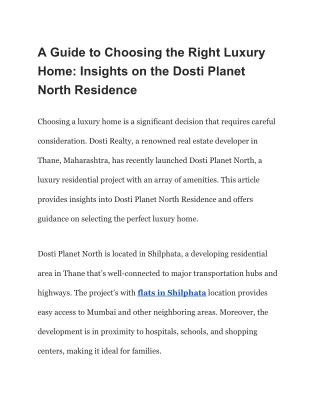 A Guide to Choosing the Right Luxury Home_ Insights on the Dosti Planet North Residence