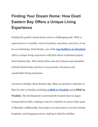 Finding Your Dream Home_ How Dosti Eastern Bay Offers a Unique Living Experience