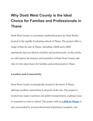 Why Dosti West County is the Ideal Choice for Families and Professionals in Thane