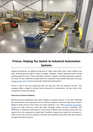 Primus Helping You Switch to Industrial Automation Systems