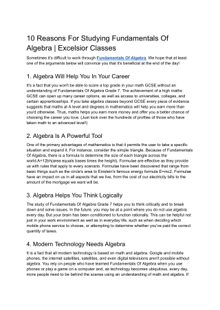 10 Reasons For Studying Fundamentals Of Algebra _ Excelsior Classes