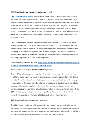 CBCT Dental Imaging Market Analysis and Forecast by 2028