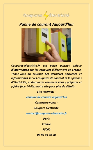 Panne de courant Aujourd'hui