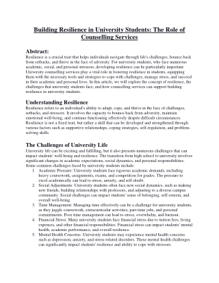 Building Resilience in University Students - The Role of Counselling Services.