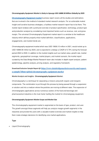 Chromatography Equipment Market is Likely to Upsurge USD 16888.58 Million Globally by 2029