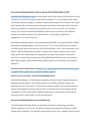 Interventional Radiology Market is Likely to Upsurge USD 43,338.89 Million by 2029