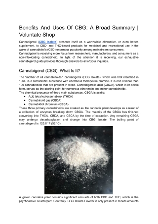 Benefits And Uses Of CBG: A Broad Summary | Voluntate Shop