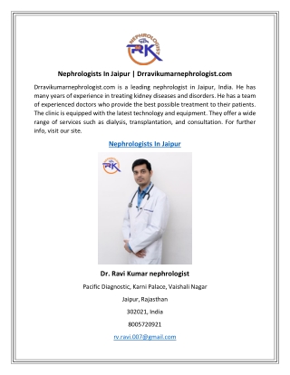 Nephrologists In Jaipur  Drravikumarnephrologist.com