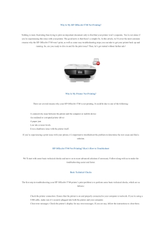 Why Is My HP OfficeJet 5740 Not Printing