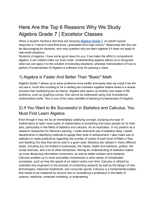 Here Are the Top 6 Reasons Why We Study Algebra Grade 7 _ Excelsior Classes