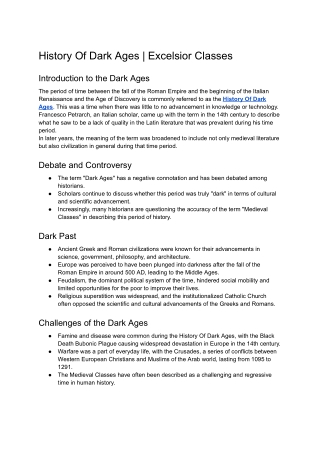History Of Dark Ages _ Excelsior Classes