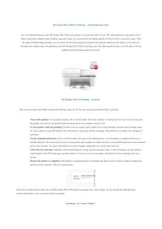 HP Deskjet Plus 4100 Not Printing – Troubleshooting Guide