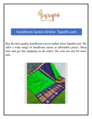 Handloom Sarees Online | Tapathi.com