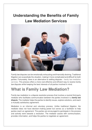 Understanding the Benefits of Family Law Mediation Services