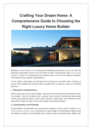 Crafting Your Dream Home A Comprehensive Guide to Choosing the Right Luxury Home Builder