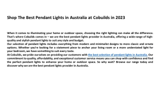 Shop The Best Pendant Lights in Australia at Cobuilds in 2023​