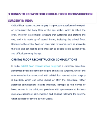 All You Must Know About Orbital Floor Reconstruction Surgery in India