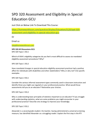 SPD 320 Assessment and Eligibility in Special Education GCU