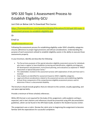 SPD 320 Topic 1 Assessment Process to Establish Eligibility GCU