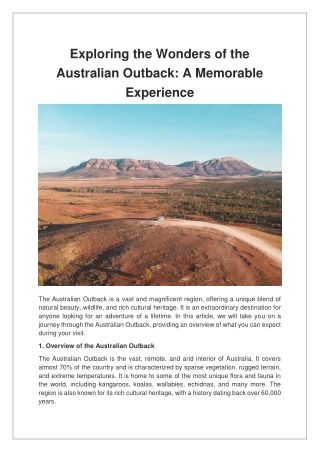 Exploring the Wonders of the Australian Outback A Memorable Experience