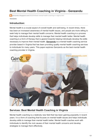 Best Mental Health Coaching in Virginia - Genzandu