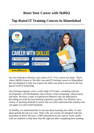 Professional IT Training Institute With 100% Job Placement in India - SkillIQ