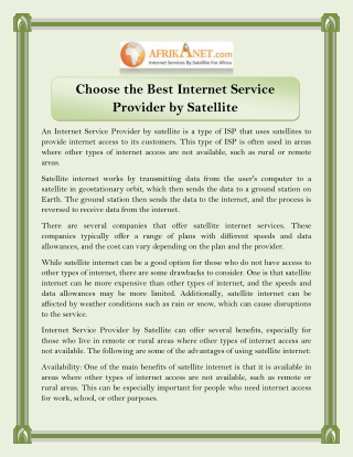 Choose the Best Internet Service Provider by Satellite