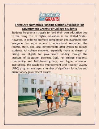 There Are Numerous Funding Options Available For Government Grants For College Students