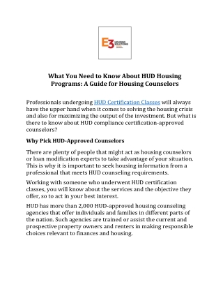E3 Housing: A Guide for Housing Counselors