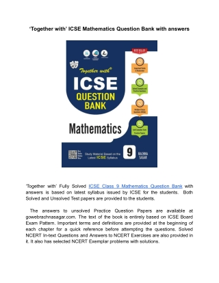 Latest Edition of Best ICSE Question Bank Class 9 Mathematics for Academic