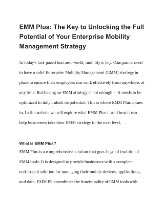EMM Plus The Key to Unlocking the Full Potential of Your Enterprise Mobility Management Strategy