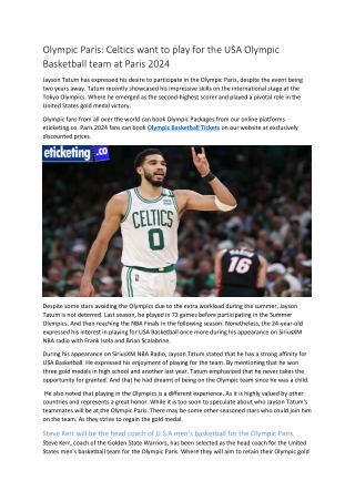 Olympic Paris Celtics want to play for the USA Olympic Basketball team at Paris 2024