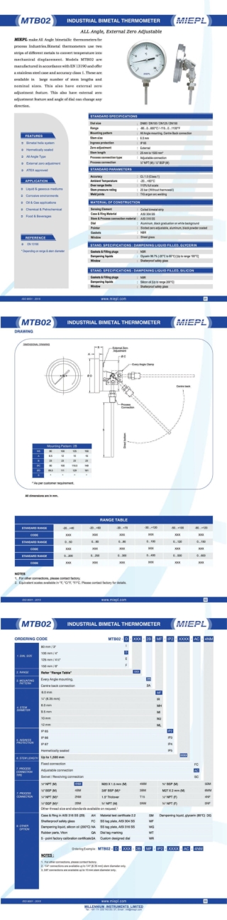 MTB02 All Angle, External Zero Adjustable Industrial Bimetal Thermometer | Miepl