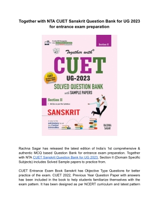 Together with NTA CUET Solved Question Bank Sanskrit, the best Entrance Exam