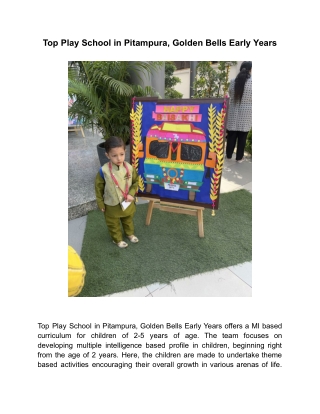 Top Play School in Pitampura, Golden Bells Early Years