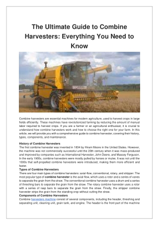 The Ultimate Guide to Combine Harvesters Everything You Need to Know