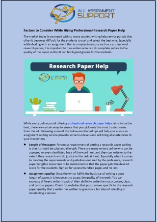 Factors to Consider While Hiring Professional Research Paper Help