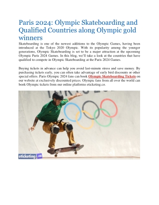 Paris 2024 Olympic Skateboarding and Qualified Countries along Olympic gold winners