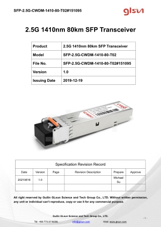 2.5G 1410nm 80km SFP Transceiver