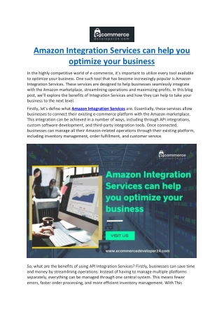 Amazon Integration Services can help you optimize your business