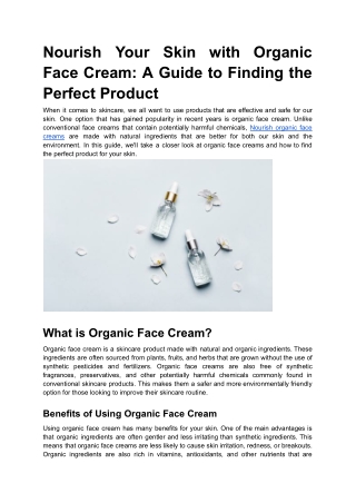 Nourish Your Skin with Organic Face Cream_ A Guide to Finding the Perfect Product