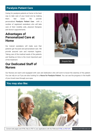 Paralysis Patient Care with Home Nursing Services In Delhi