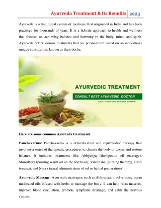 Ayurveda Treatment & Its Benefits
