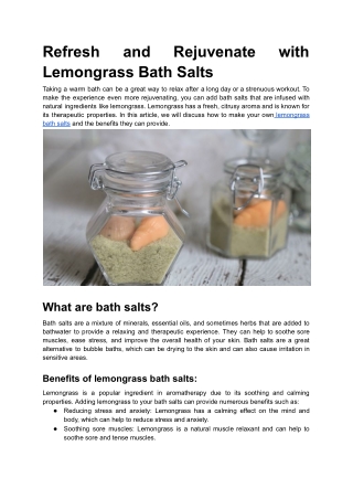 Refresh and Rejuvenate with Lemongrass Bath Salts