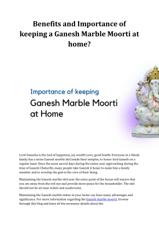 Benefits and Importance of keeping a Ganesh Marble Moorti at home