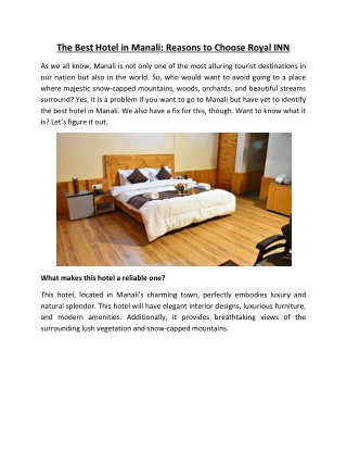 The Best Hotel in Manali: Reasons to Choose Royal INN