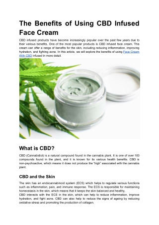 The Benefits of Using CBD Infused Face Cream