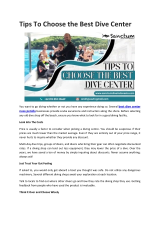 Tips To Choose the Best Dive Center